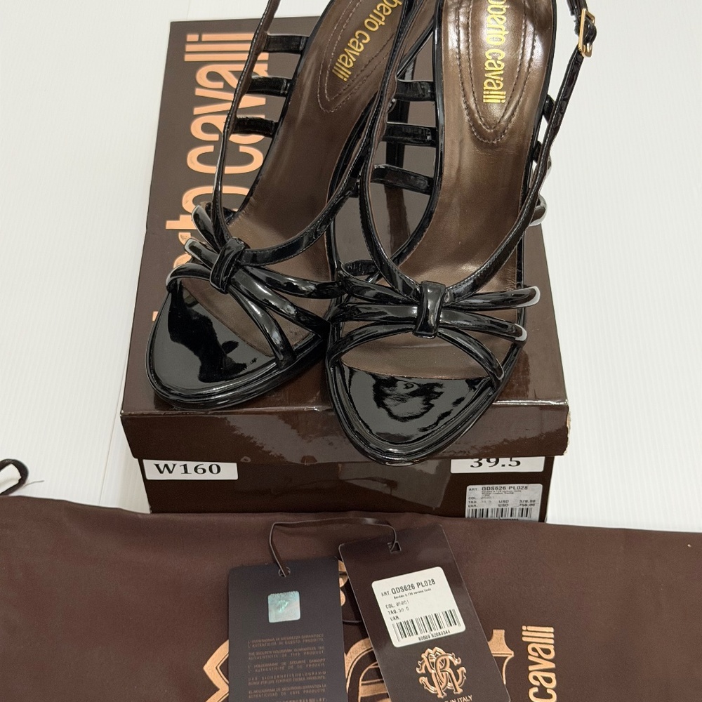 NWT Roberto Cavalli Leather Dark Brown Heels. Size 39.5